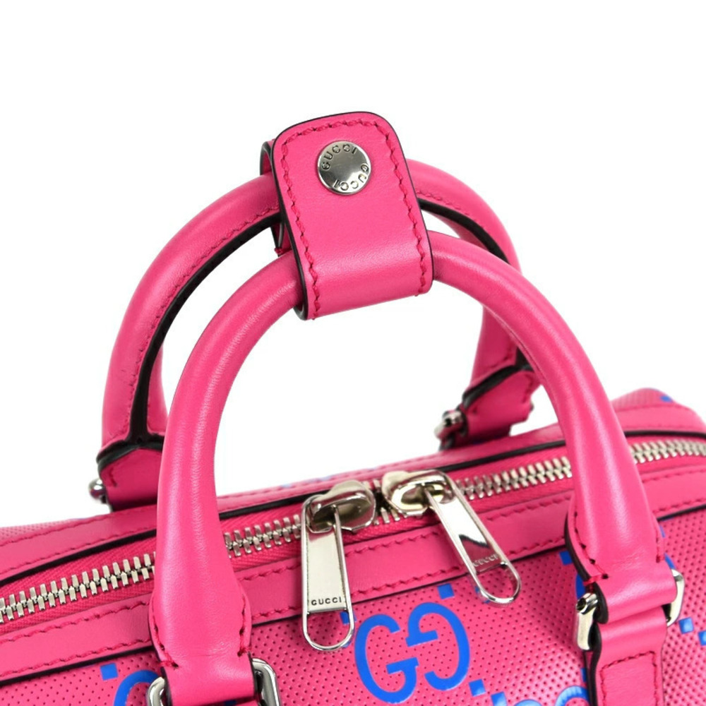 Gucci GG Embossed Duffle Bag Fuchsia Pink Blue Handbag Crossbody Bag - Picture 10 of 11
